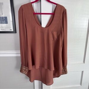 Very J Brown Blouse with Embellished Cuffs